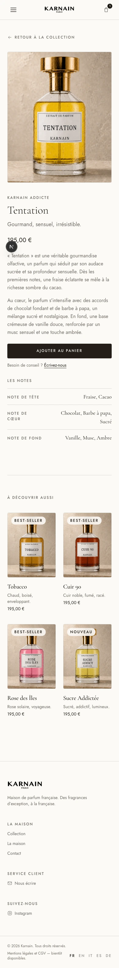 La fiche parfum Karnain sur mobile