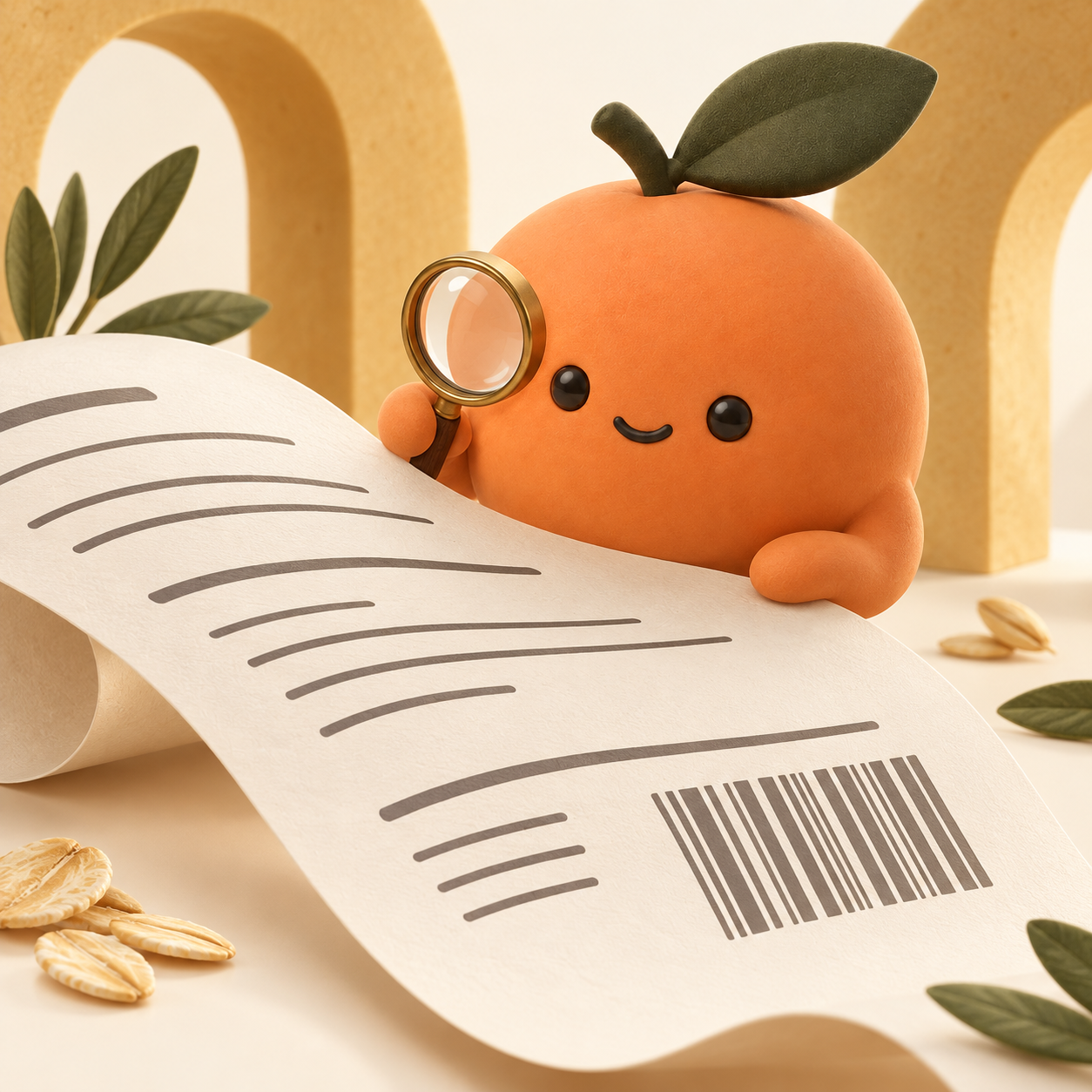 Bou reads an unfurling ingredient label with a magnifying glass.