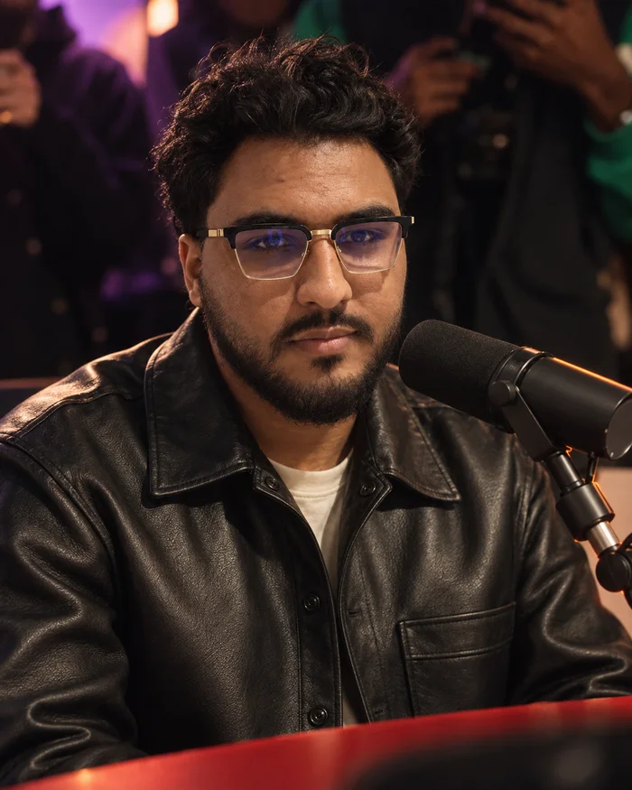 On the mic — AI-generated portrait of Achraf